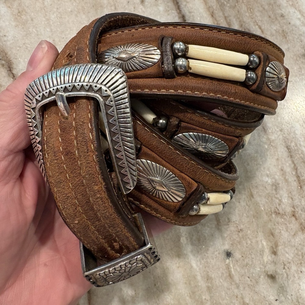Orvis Leather Belt Size 42 Men's Concho + Beaded Brown Southwest Style Cowboy